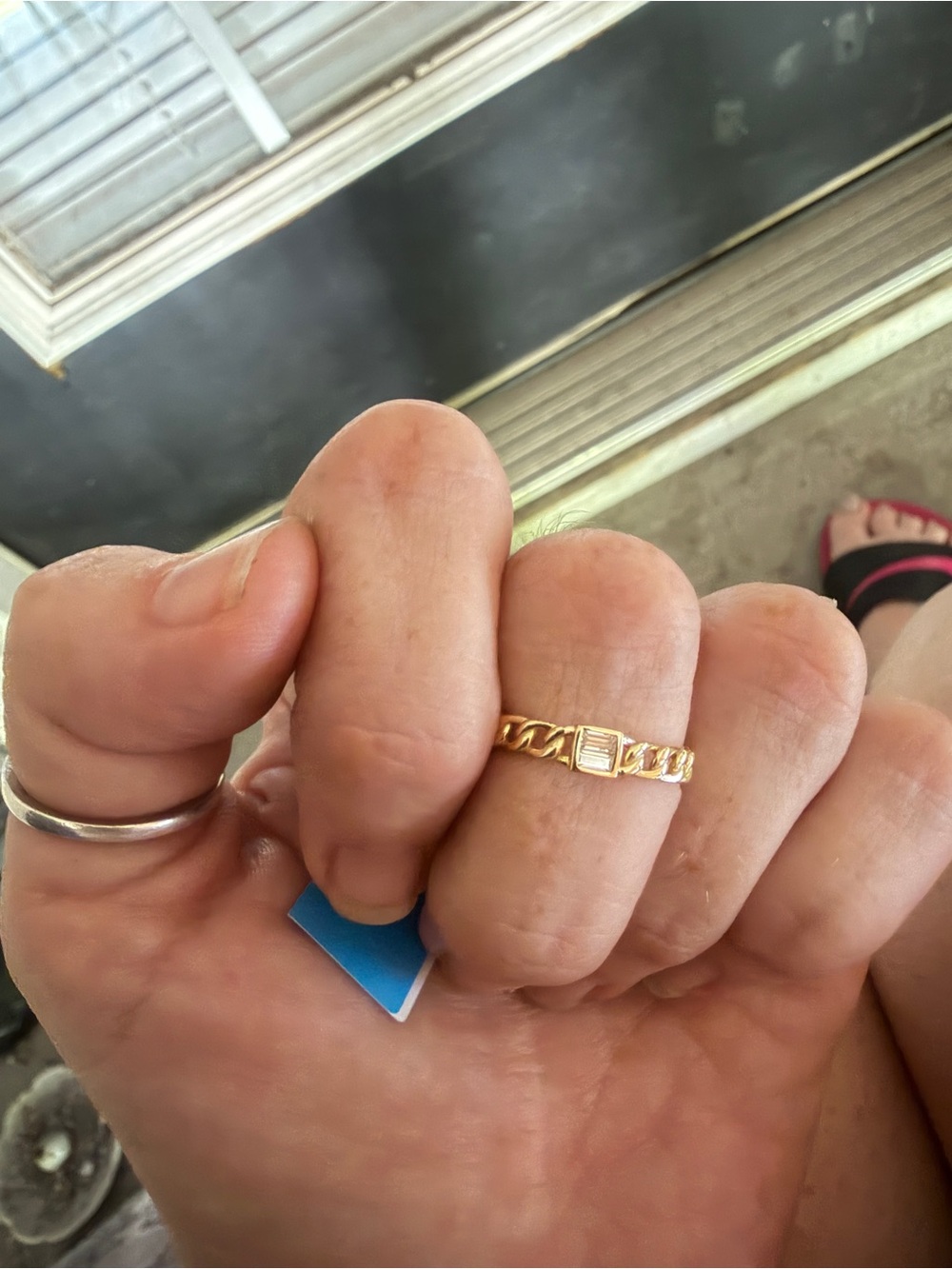 Gold over 925SS Chain Link Ring Moissanite Size 7 - Picture 2 of 4